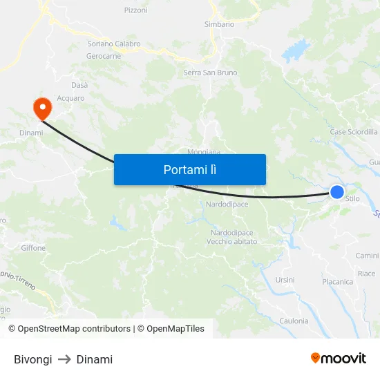 Bivongi to Dinami map