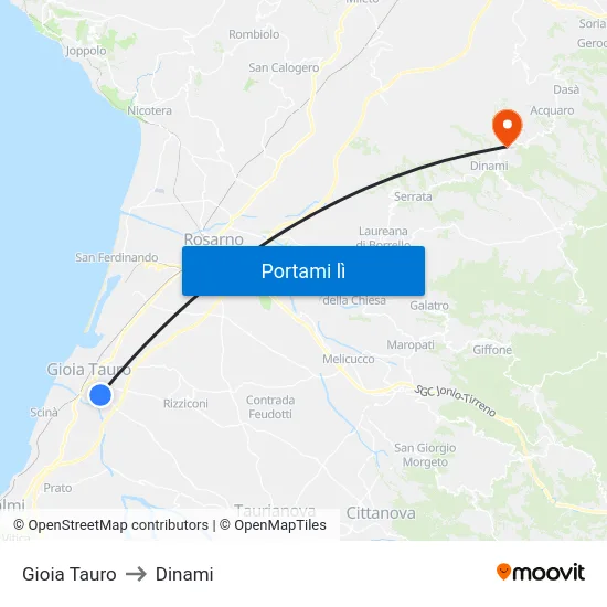 Gioia Tauro to Dinami map