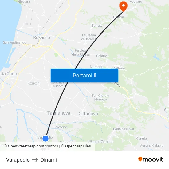 Varapodio to Dinami map