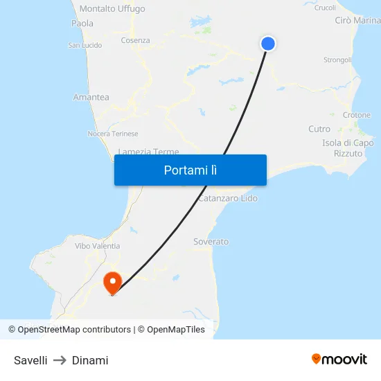 Savelli to Dinami map