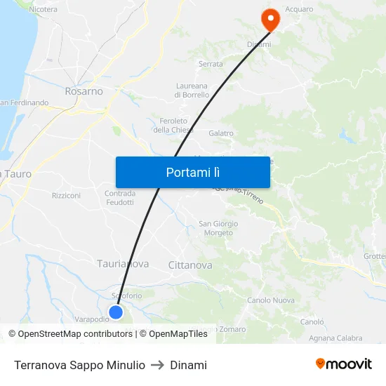 Terranova Sappo Minulio to Dinami map