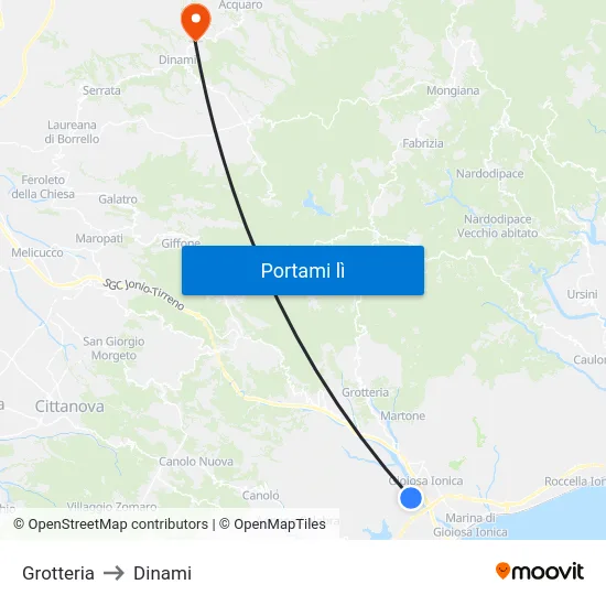 Grotteria to Dinami map