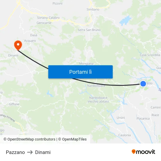 Pazzano to Dinami map