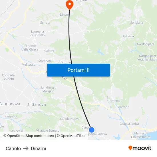 Canolo to Dinami map
