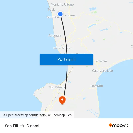 San Fili to Dinami map