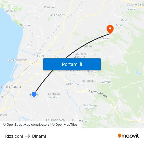 Rizziconi to Dinami map