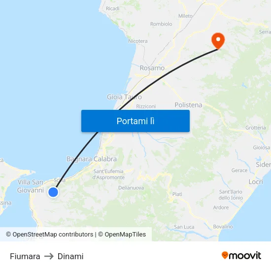 Fiumara to Dinami map
