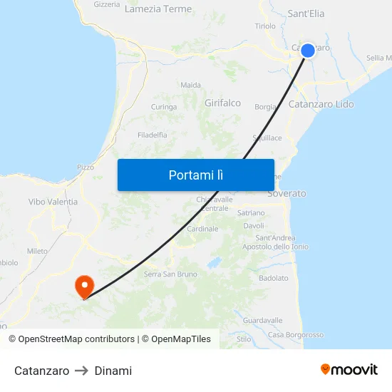 Catanzaro to Dinami map