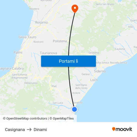 Casignana to Dinami map