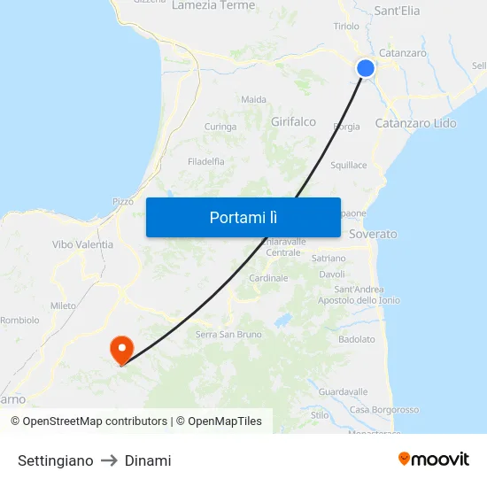 Settingiano to Dinami map