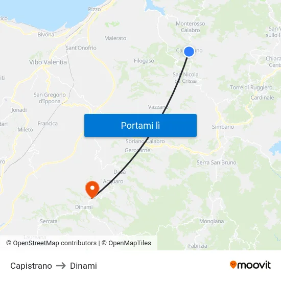 Capistrano to Dinami map