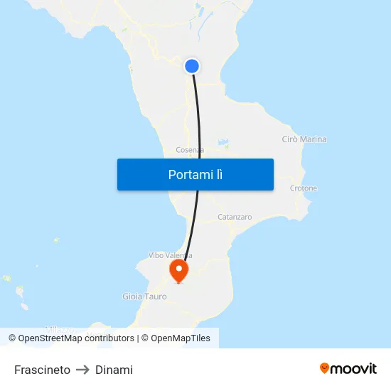 Frascineto to Dinami map