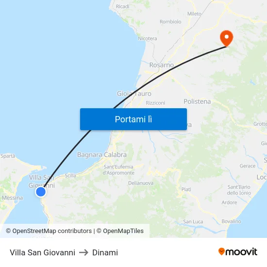 Villa San Giovanni to Dinami map