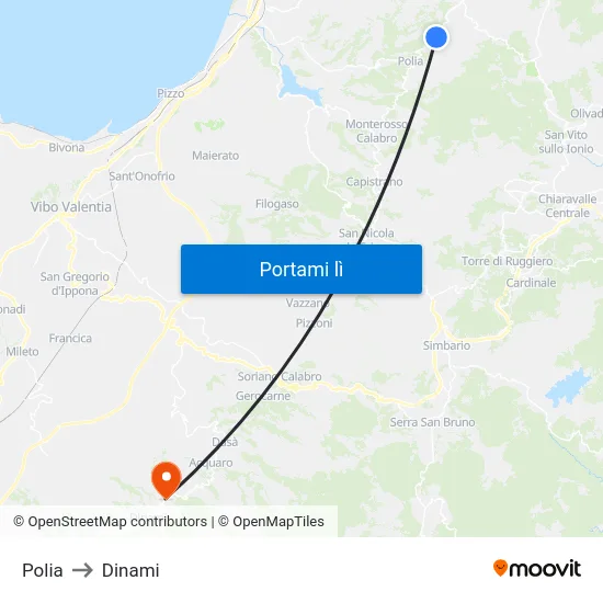 Polia to Dinami map