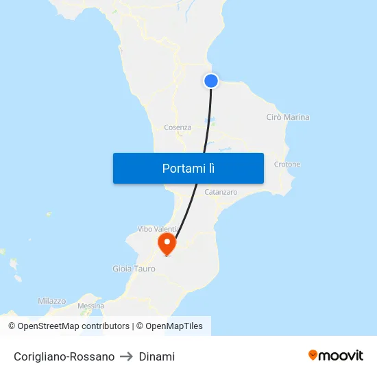Corigliano-Rossano to Dinami map