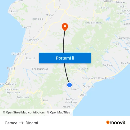 Gerace to Dinami map