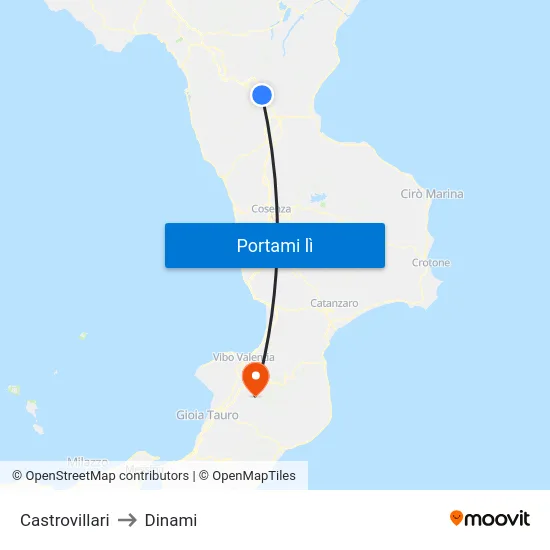 Castrovillari to Dinami map