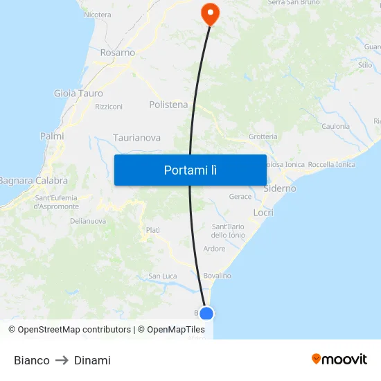 Bianco to Dinami map