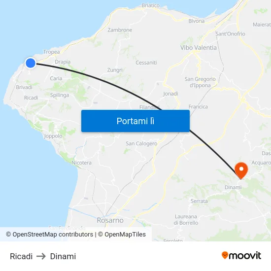 Ricadi to Dinami map