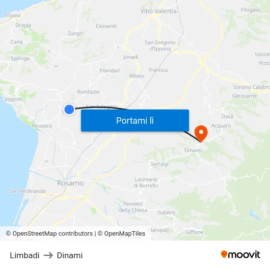 Limbadi to Dinami map