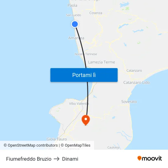 Fiumefreddo Bruzio to Dinami map
