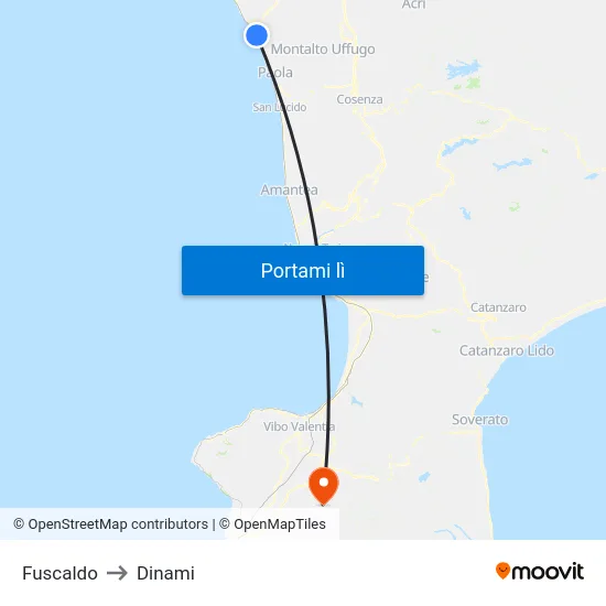 Fuscaldo to Dinami map