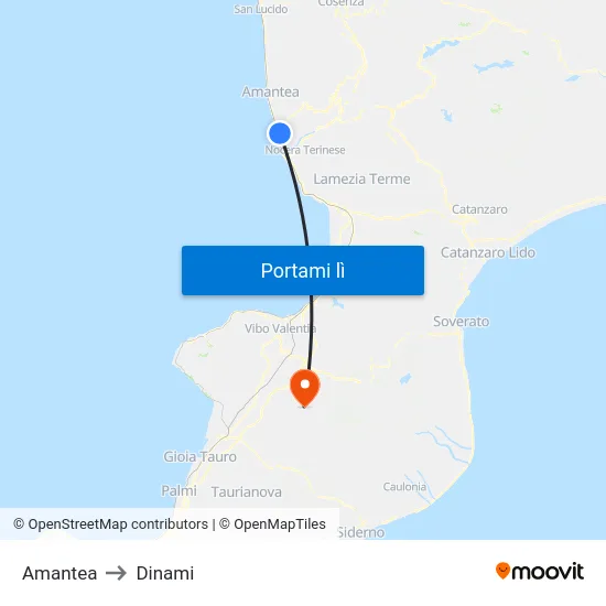 Amantea to Dinami map