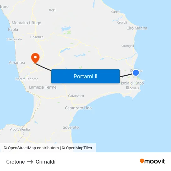 Crotone to Grimaldi map