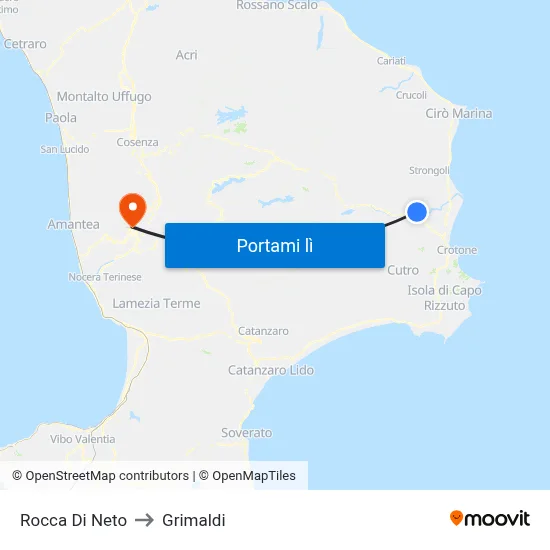 Rocca Di Neto to Grimaldi map