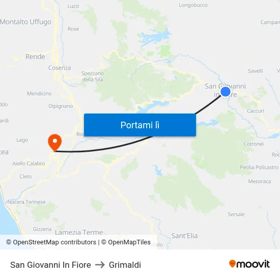 San Giovanni In Fiore to Grimaldi map