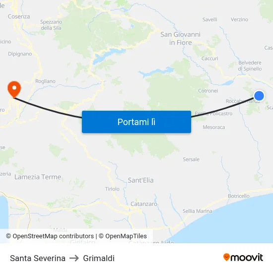 Santa Severina to Grimaldi map