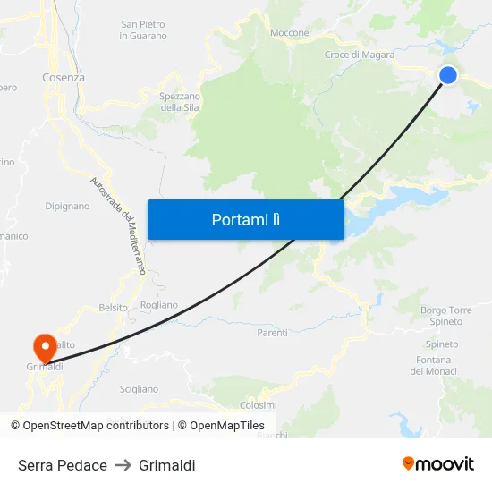 Serra Pedace to Grimaldi map