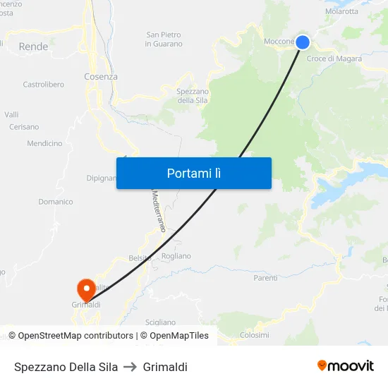Spezzano Della Sila to Grimaldi map