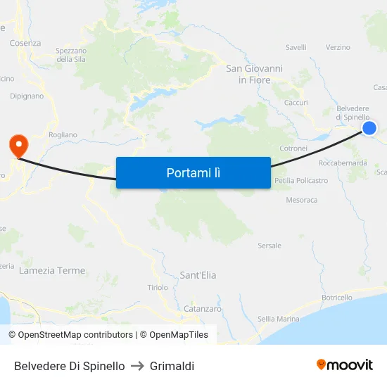 Belvedere Di Spinello to Grimaldi map