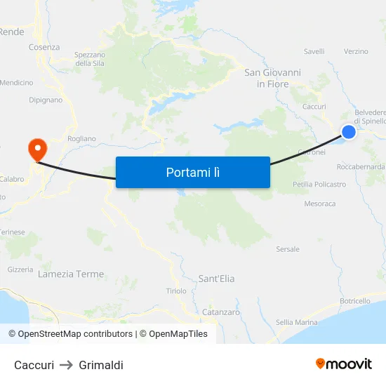 Caccuri to Grimaldi map