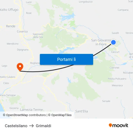 Castelsilano to Grimaldi map