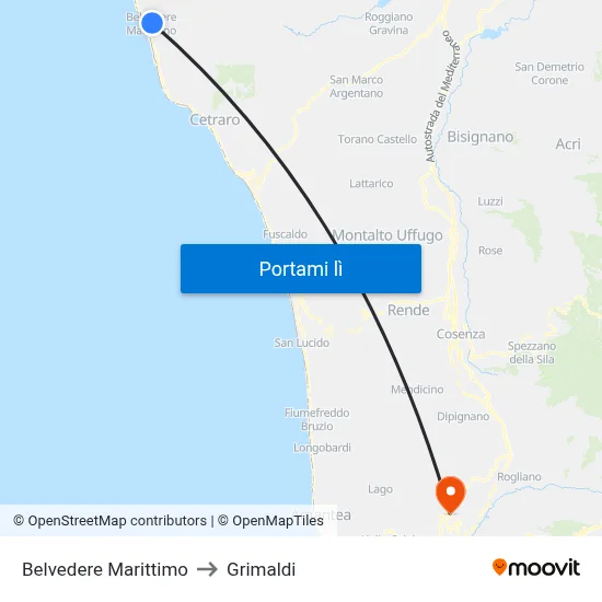 Belvedere Marittimo to Grimaldi map