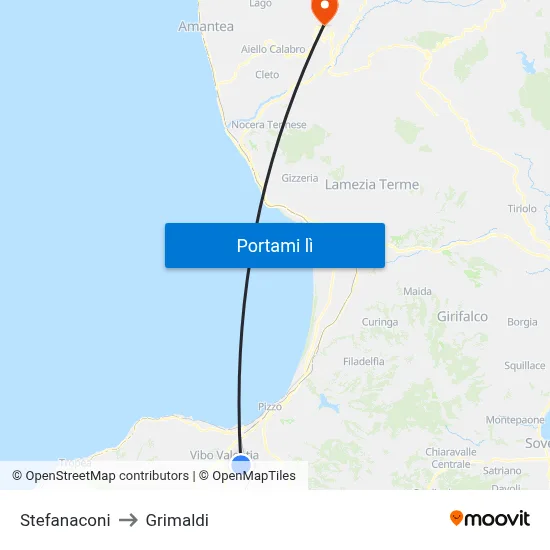 Stefanaconi to Grimaldi map