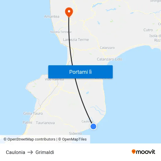 Caulonia to Grimaldi map