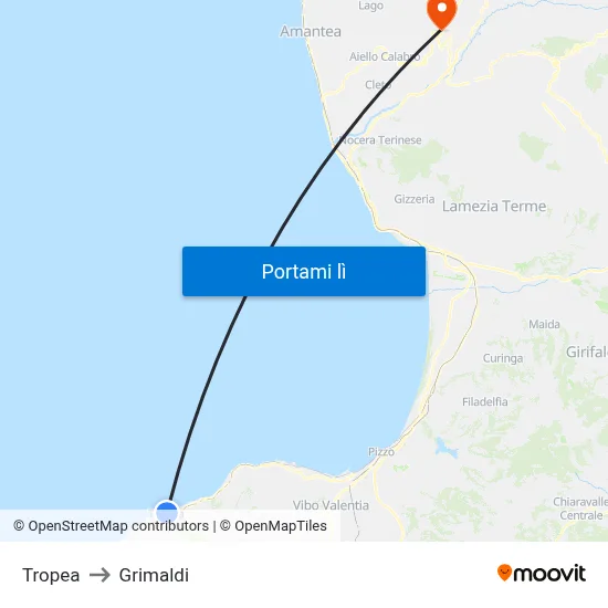 Tropea to Grimaldi map