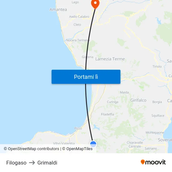 Filogaso to Grimaldi map