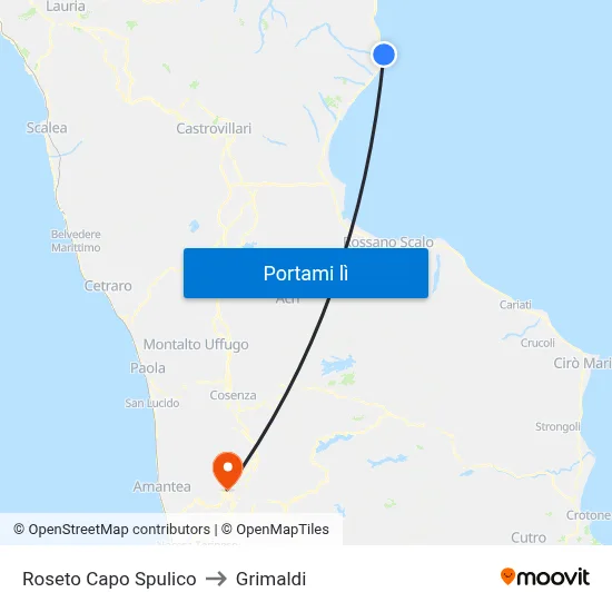 Roseto Capo Spulico to Grimaldi map