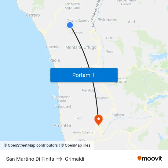 San Martino Di Finita to Grimaldi map