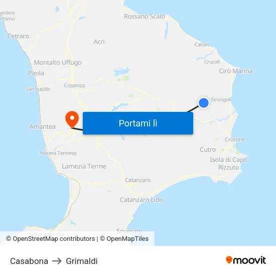 Casabona to Grimaldi map