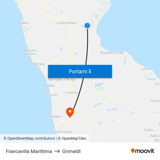 Francavilla Marittima to Grimaldi map