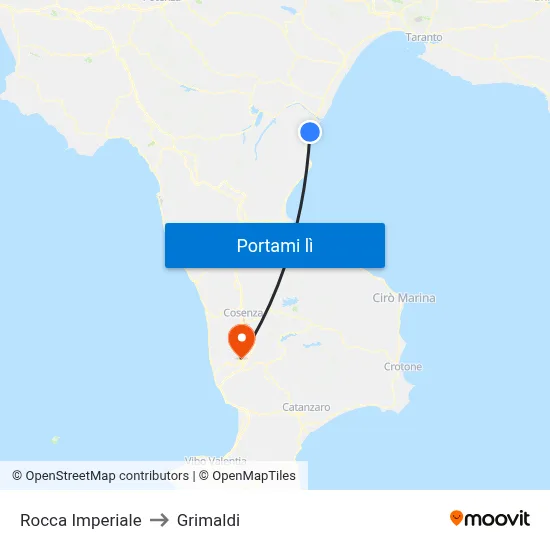 Rocca Imperiale to Grimaldi map