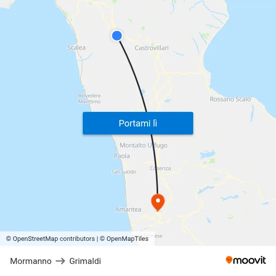 Mormanno to Grimaldi map