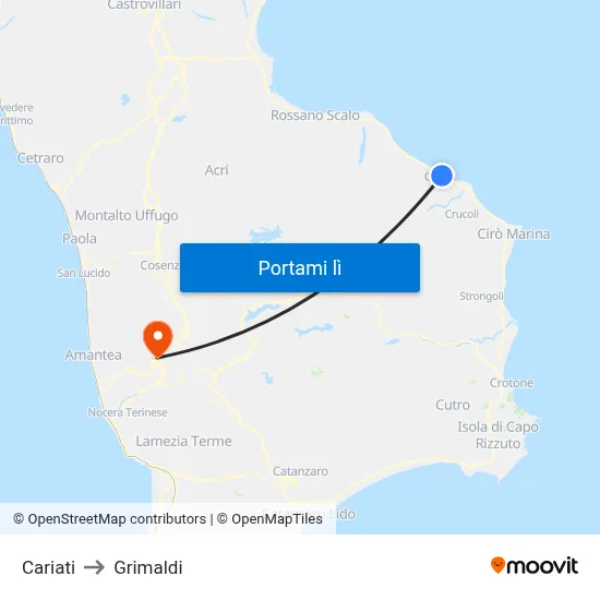 Cariati to Grimaldi map