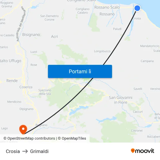Crosia to Grimaldi map