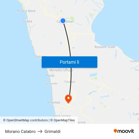 Morano Calabro to Grimaldi map